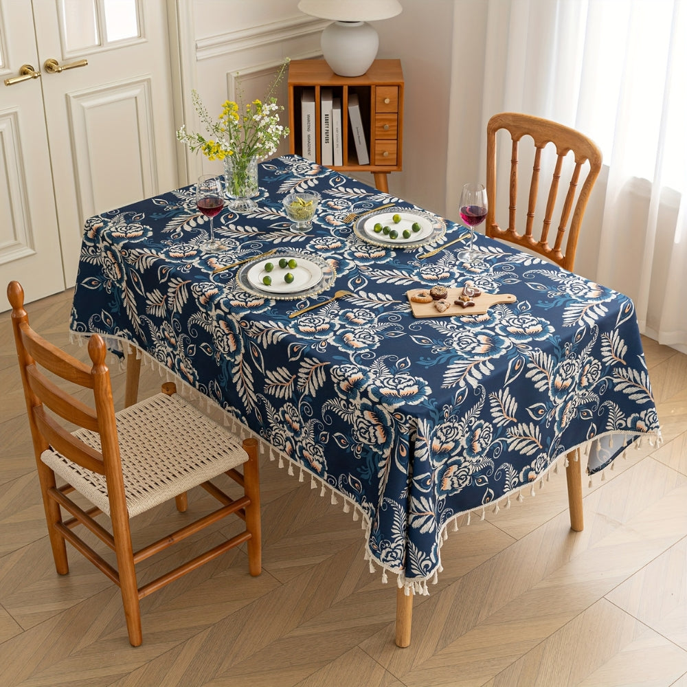 Pavo Floral Tablecloth - Microfiber Polyester, Tassel Trimmed 0