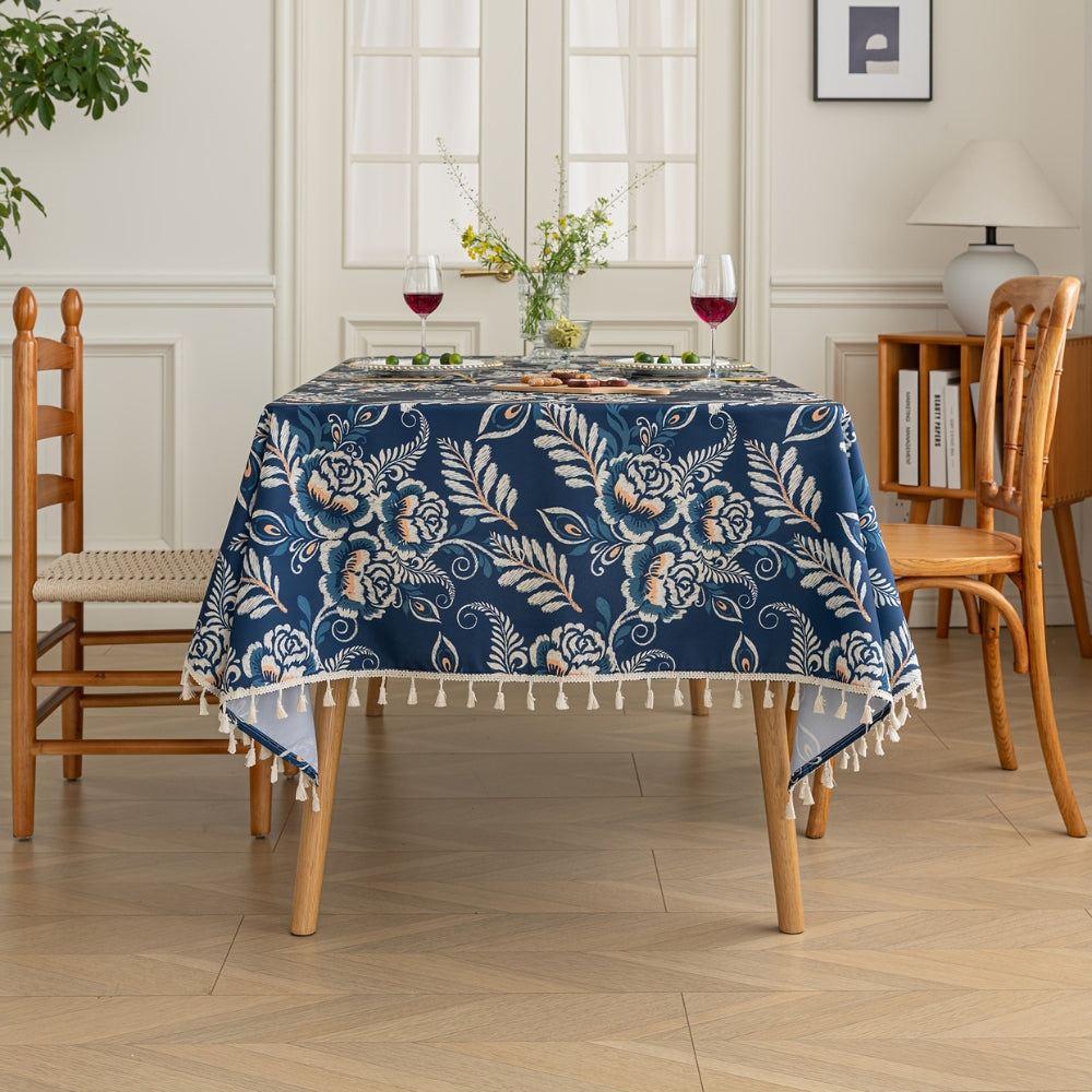 Pavo Floral Tablecloth - Microfiber Polyester, Tassel Trimmed 1