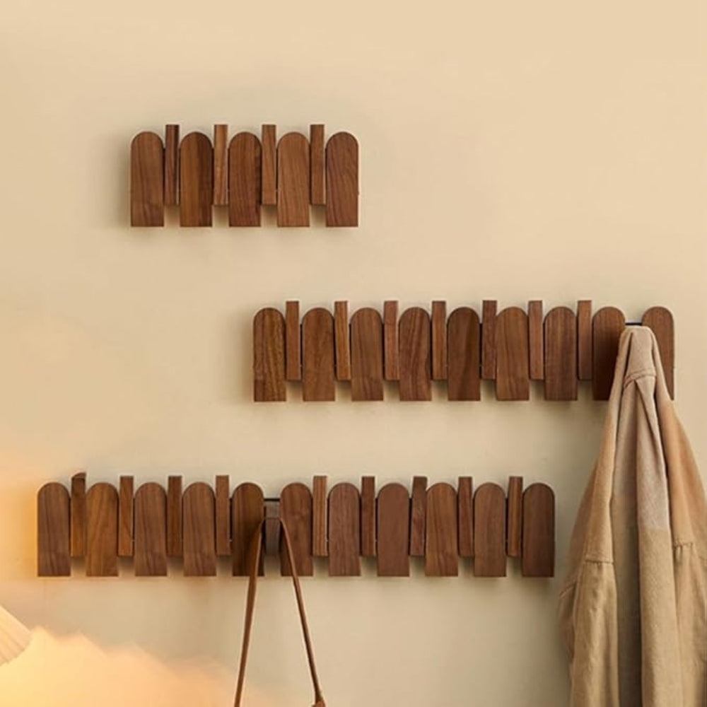 Pavo Wall Coat Rack - Wooden Piano Key Design, Wall Mounted Storage 8