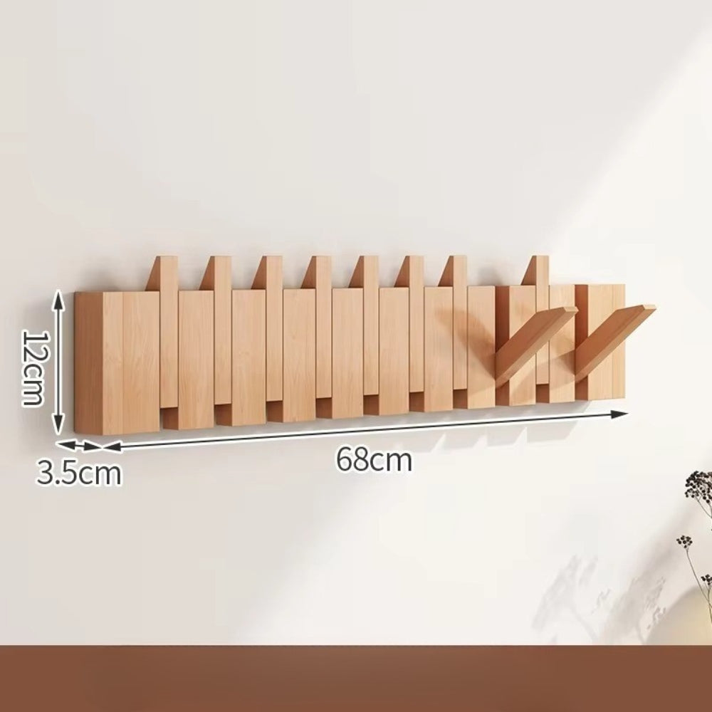Piano Wall Mounted Coat Rack - Foldable Wooden Hooks, Space-Saving Design 5