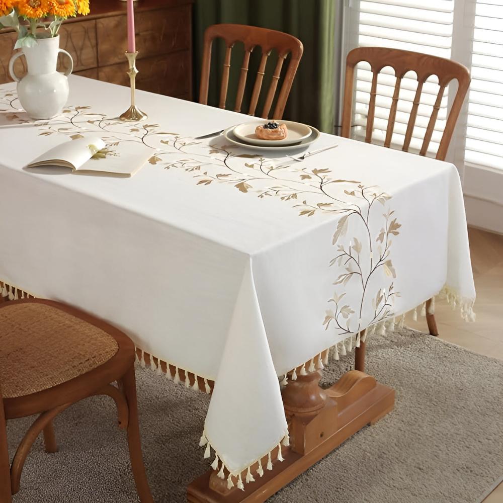 Pinegrove Tablecloth - Cotton-Linen Blend, Embroidered Floral Design 3