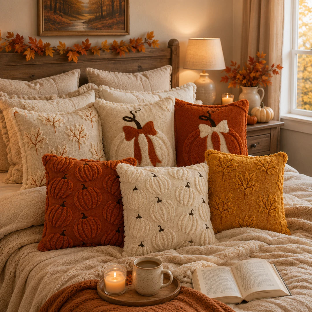 Pluma Pumpkin Pillow Cover - Hand-Tufted Chenille, Square 18 Inch 6