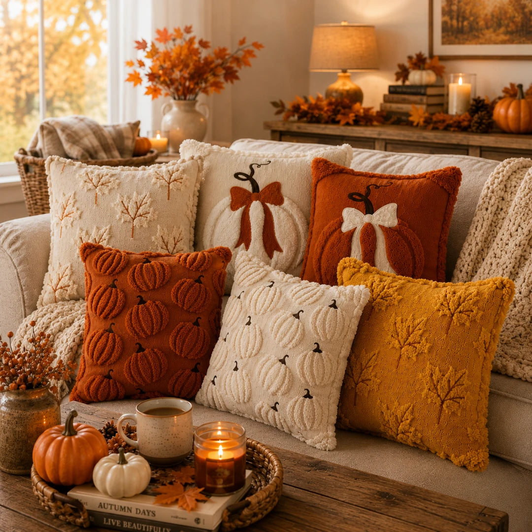Pluma Pumpkin Pillow Cover - Hand-Tufted Chenille, Square 18 Inch 7