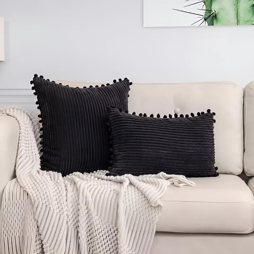 Plynn Ribbed Cushion Cover - Plush Fabric with Pom-Pom Accents 7