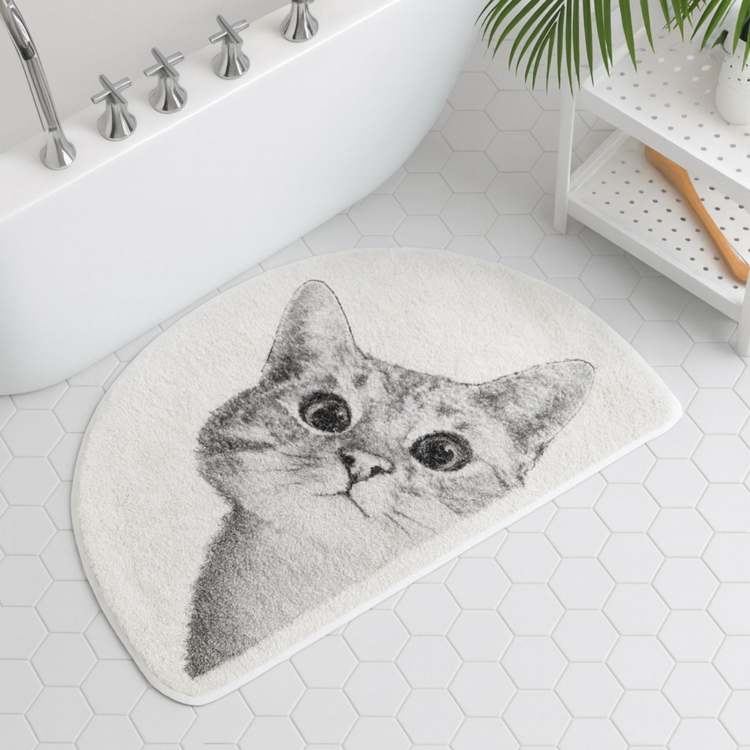 Purrfect Kitty Bath Mat - Soft Polyester, Non-Slip Design 3