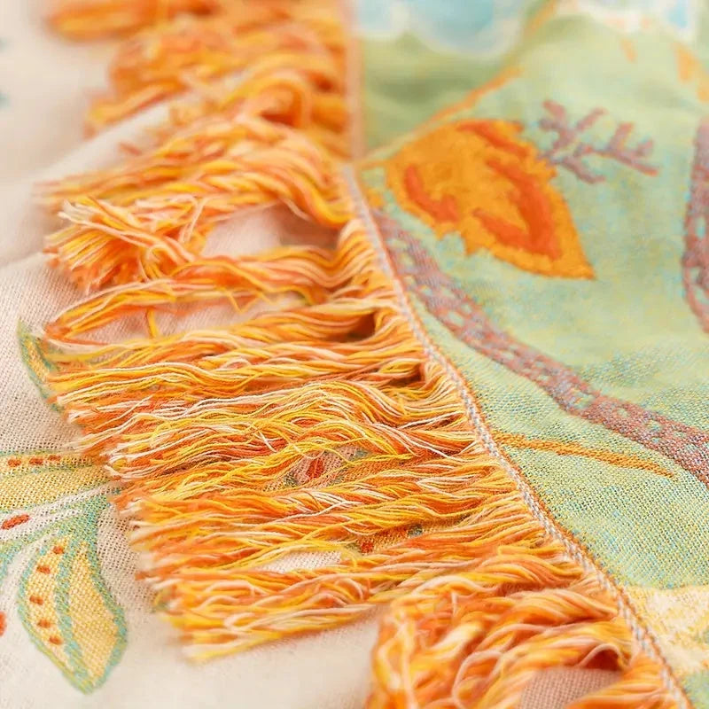 Ravelle Boho Blanket - 100% Cotton, Floral Design with Fringe 5