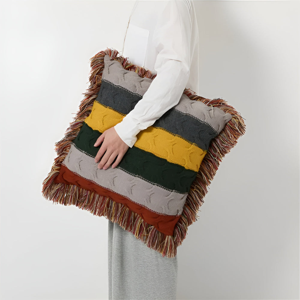 Ravello Knit Cushion - Cotton Wool Blend, Autumn Tones 0