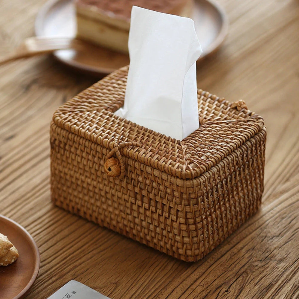 Raven Rattan Tissue Box Cover - Handwoven Natural Elegance 0