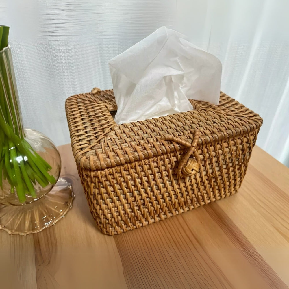 Raven Rattan Tissue Box Cover - Handwoven Natural Elegance 2