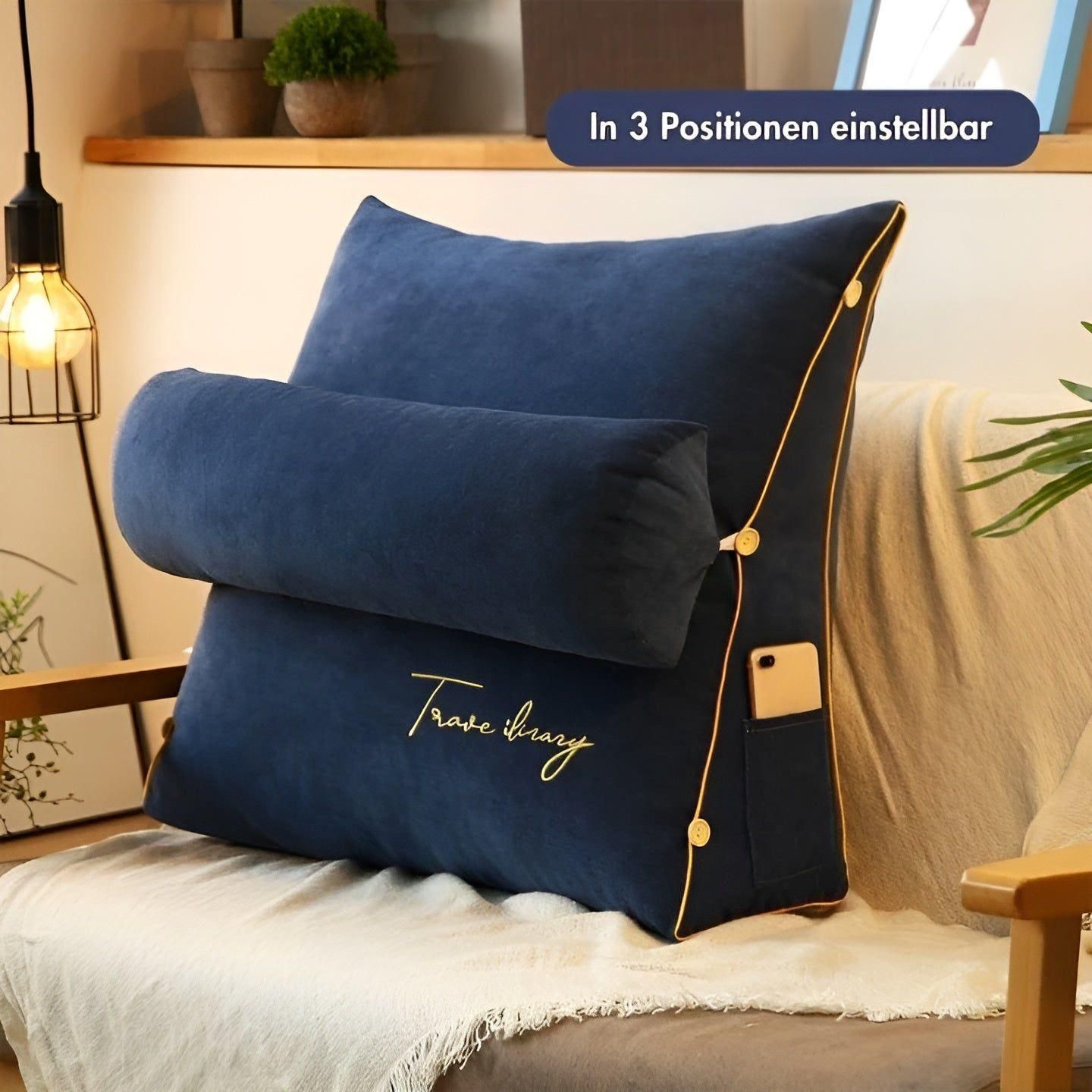 Ravenna Reading Pillow - Ergonomic Backrest for Bed, Soft Polyester Cover 2