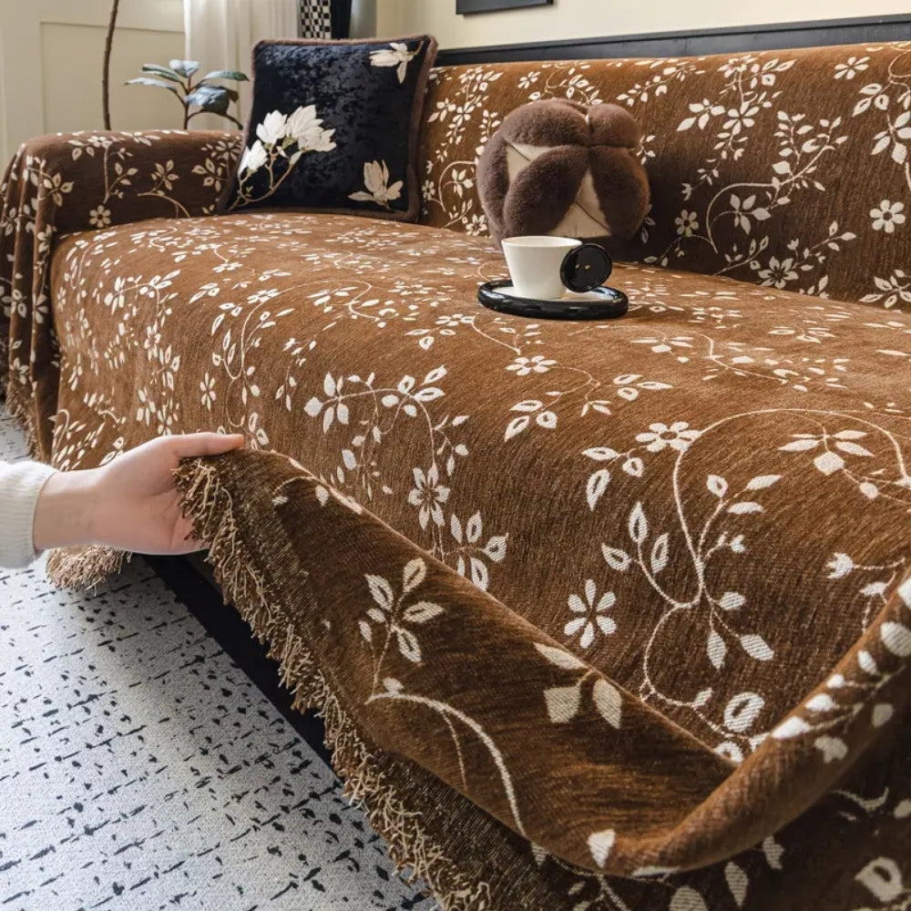 Ravina Sofa Cover - Soft Microfiber, Vintage Floral Design 6