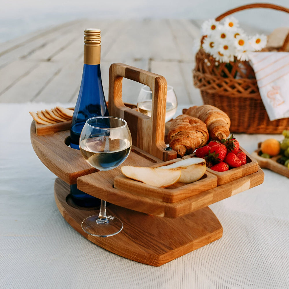 Remo Folding Picnic Table - Wooden, Compact Design with Wine Holders 3
