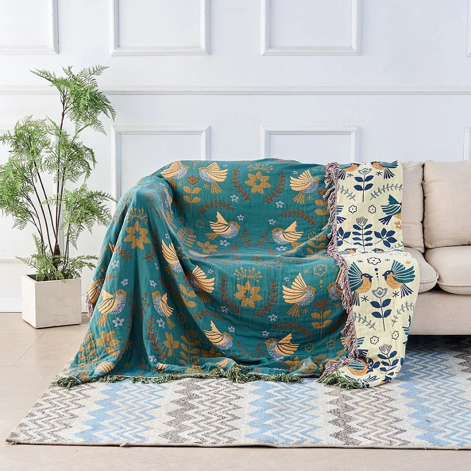 Rivelle Throw Blanket - 100% Cotton, Reversible Nordic Design 1