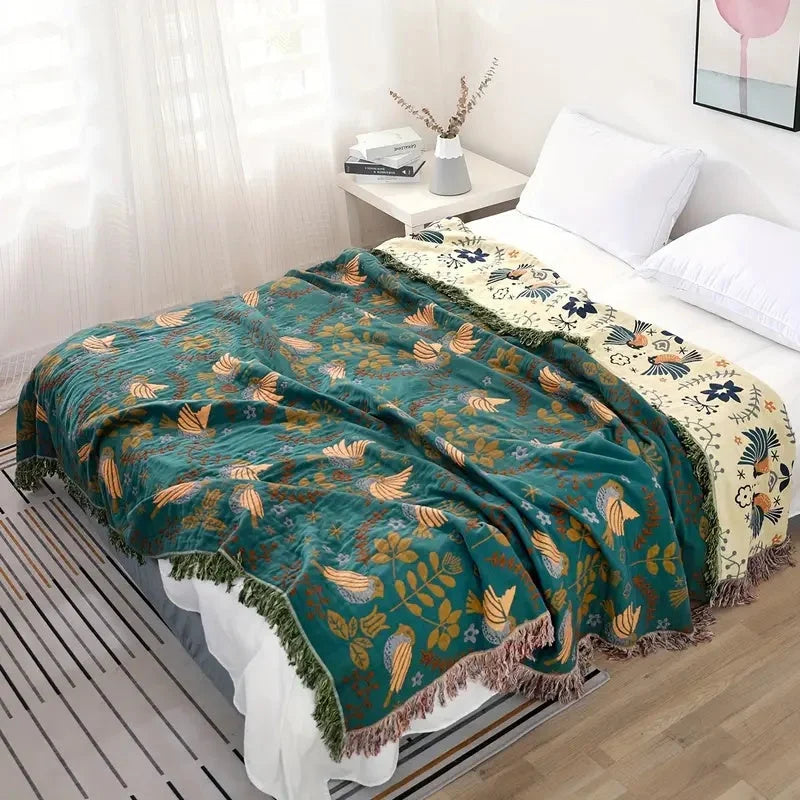 Rivelle Throw Blanket - 100% Cotton, Reversible Nordic Design 5