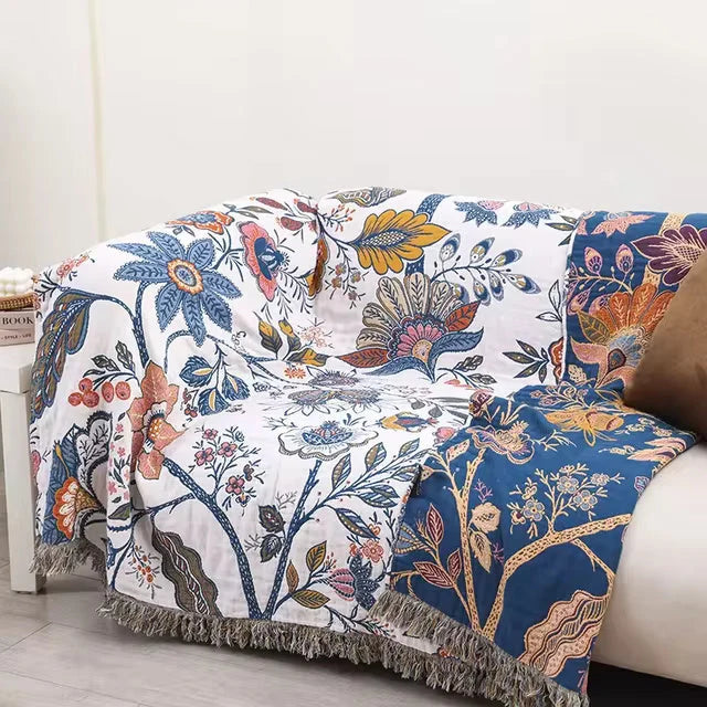 Riven Floral Blanket - 100% Cotton, Reversible Design 2