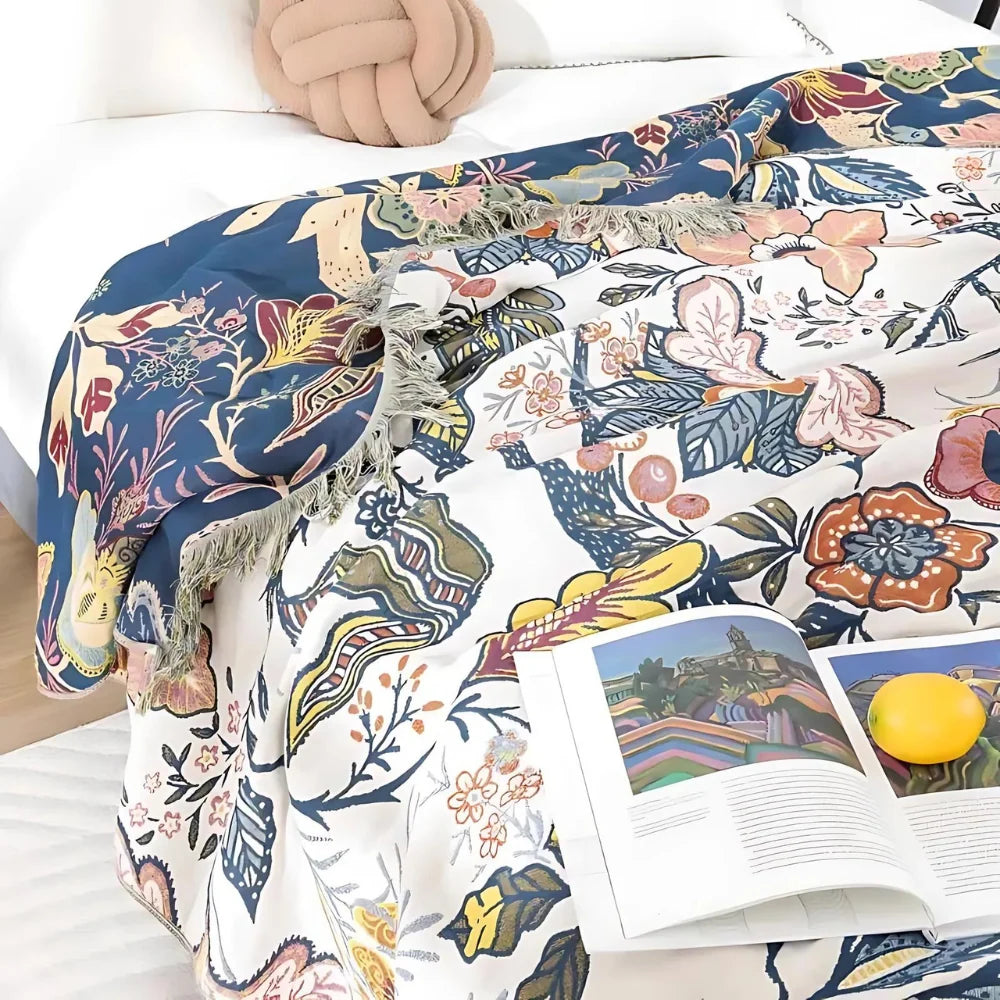 Riven Floral Blanket - 100% Cotton, Reversible Design 5
