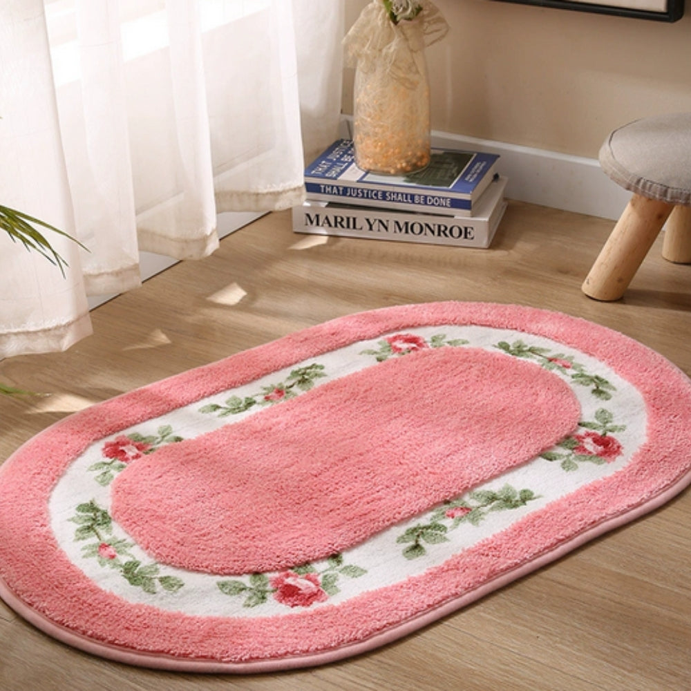 Rosa Bath Mat - Plush Microfibre, Non-Slip Floral Design 0