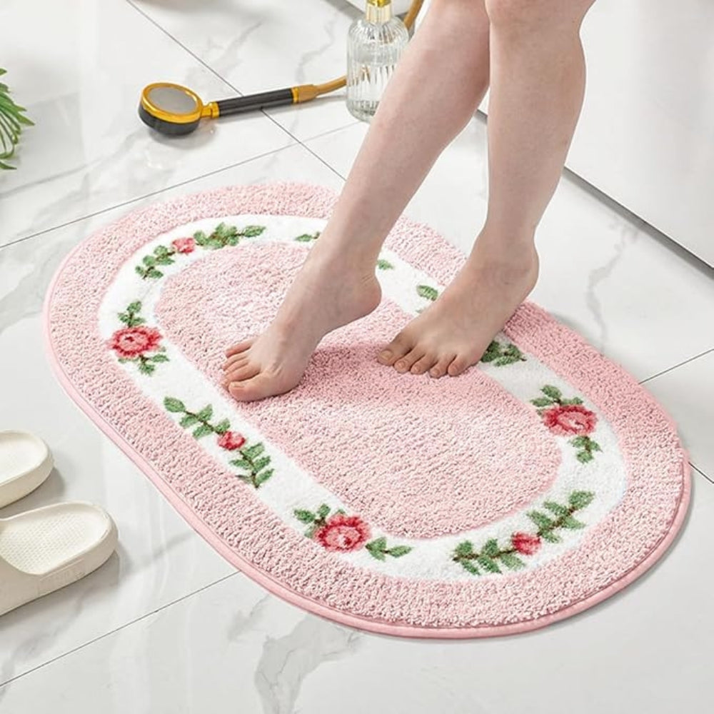 Rosa Bath Mat - Plush Microfibre, Non-Slip Floral Design 1