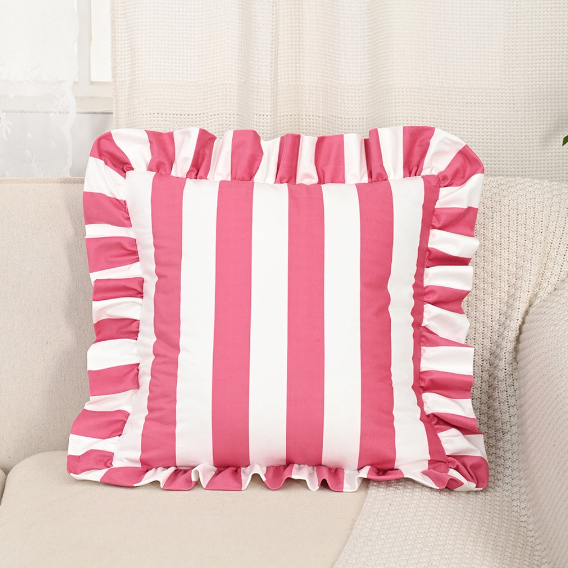 Ruffle Striped Cushion Cover - Soft Microfiber Blend, Cozy Design 6