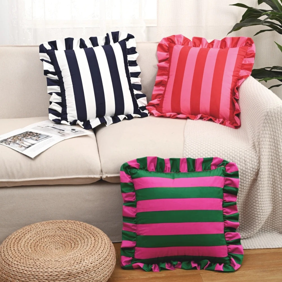 Ruffle Striped Cushion Cover - Soft Microfiber Blend, Cozy Design 7