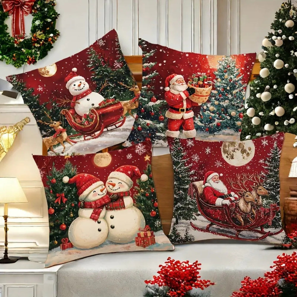Sable Christmas Cushion Cover - Festive Cotton Blend, Zippered Closure 1