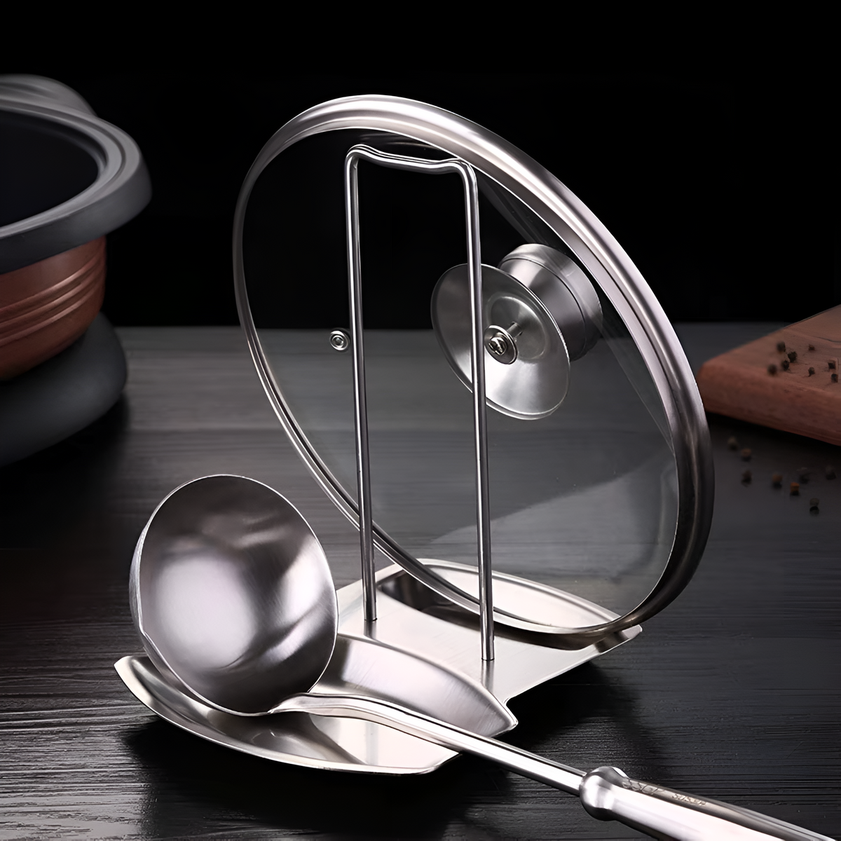 Sable Pot Lid Organizer - Stainless Steel, Space-Saving Design 2