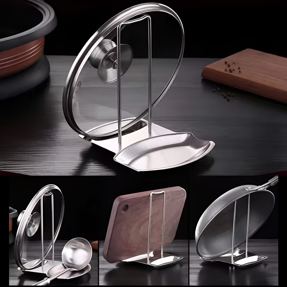 Sable Pot Lid Organizer - Stainless Steel, Space-Saving Design 5