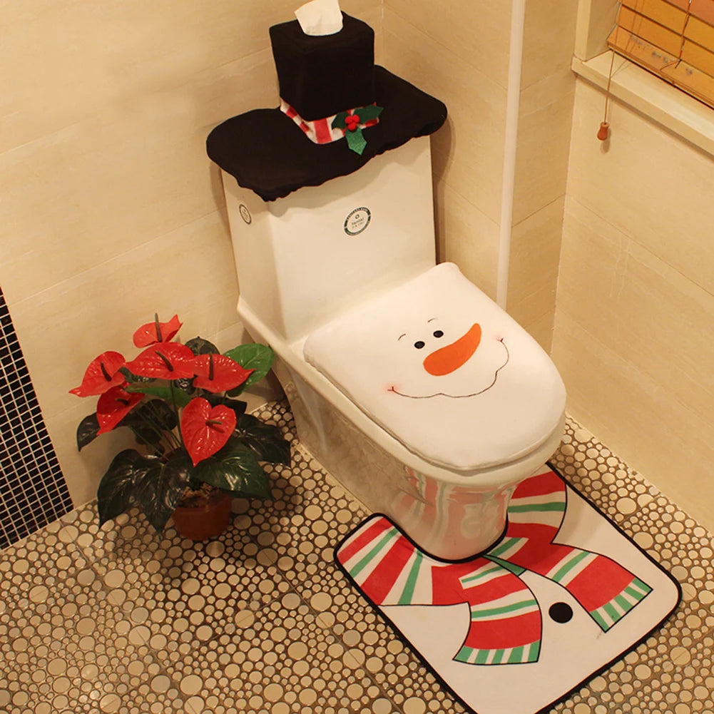 Sable Santa Toilet Cover Set - Plush 3-Piece, Festive Holiday Decor 5