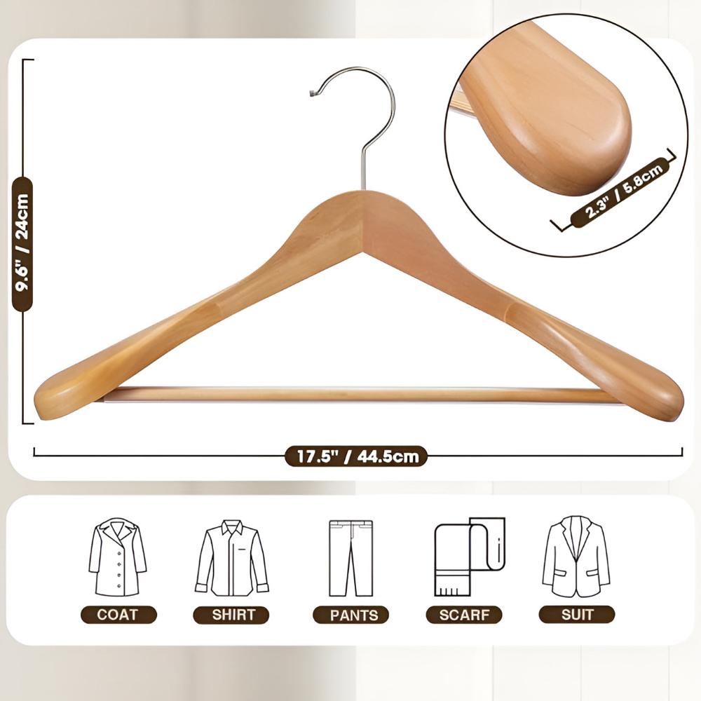Sable Wooden Coat Hangers - Polished Lotus Wood, 360° Swivel 5