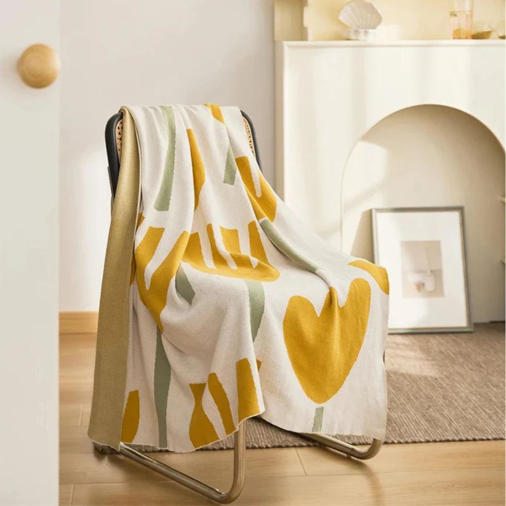 Serena Knitted Blanket - 100% Cotton, Lightweight Floral Design 1