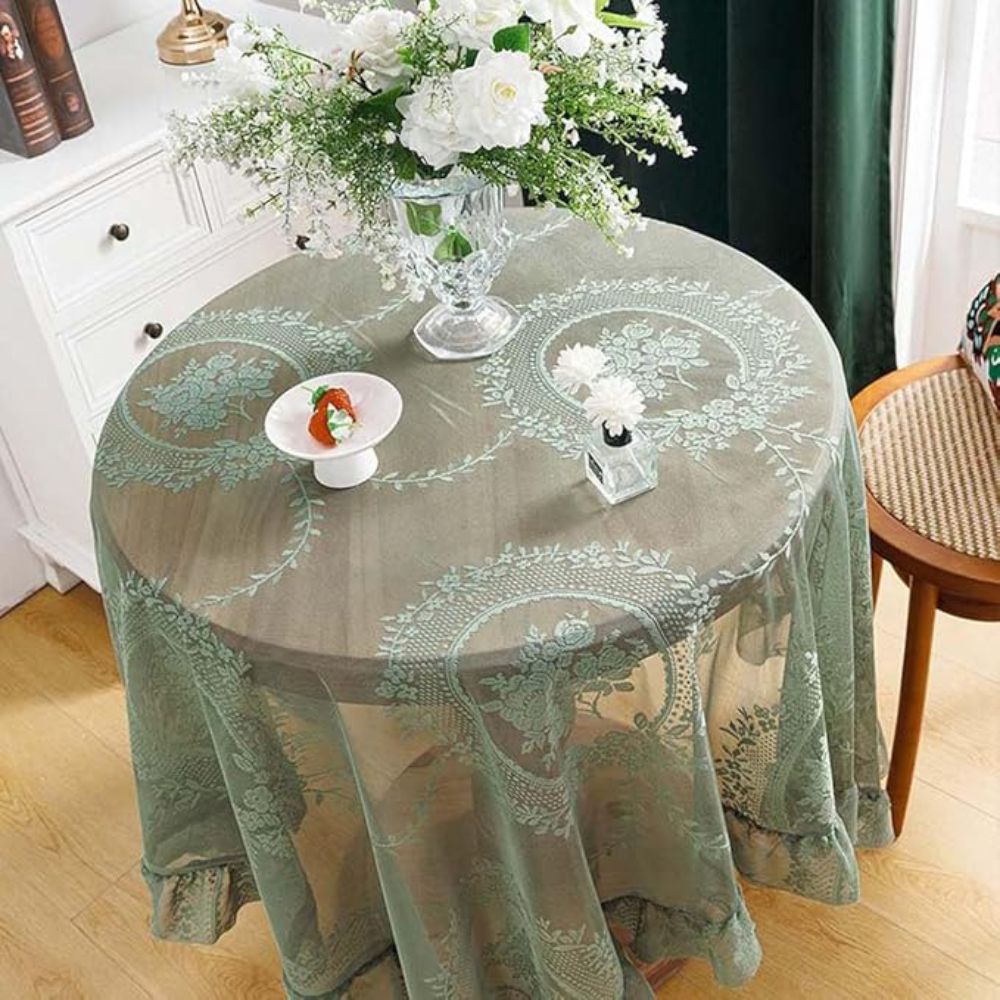 Serena Round Table Cloth - Sheer Floral Lace, Machine Washable 2