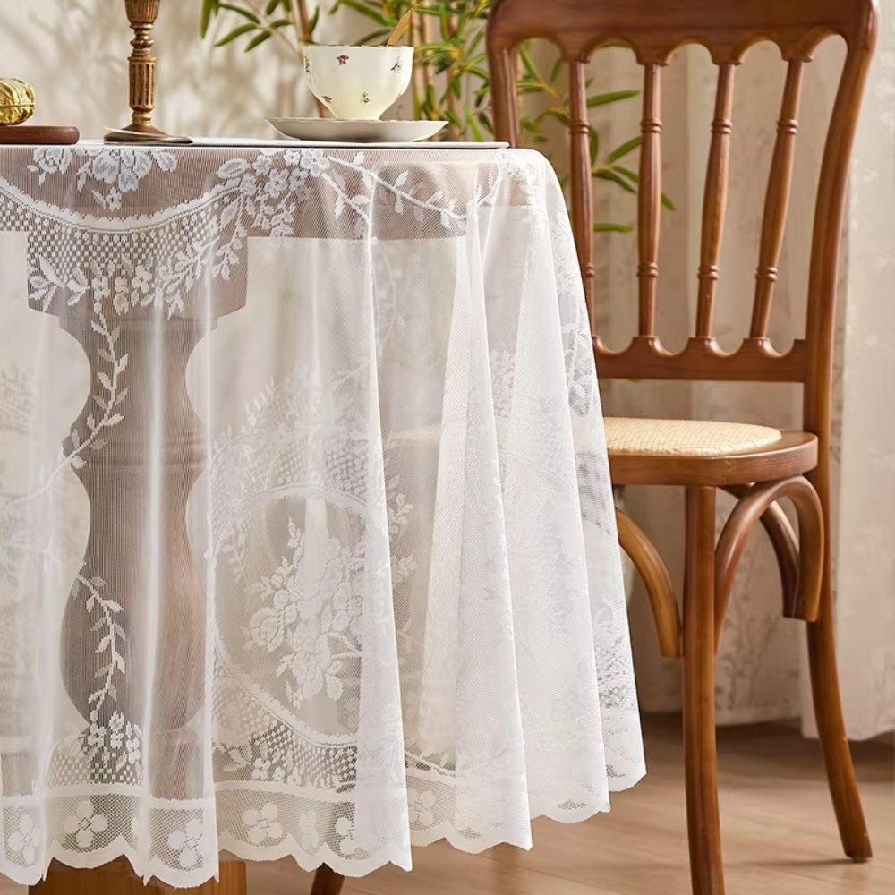 Serena Round Table Cloth - Sheer Floral Lace, Machine Washable 6