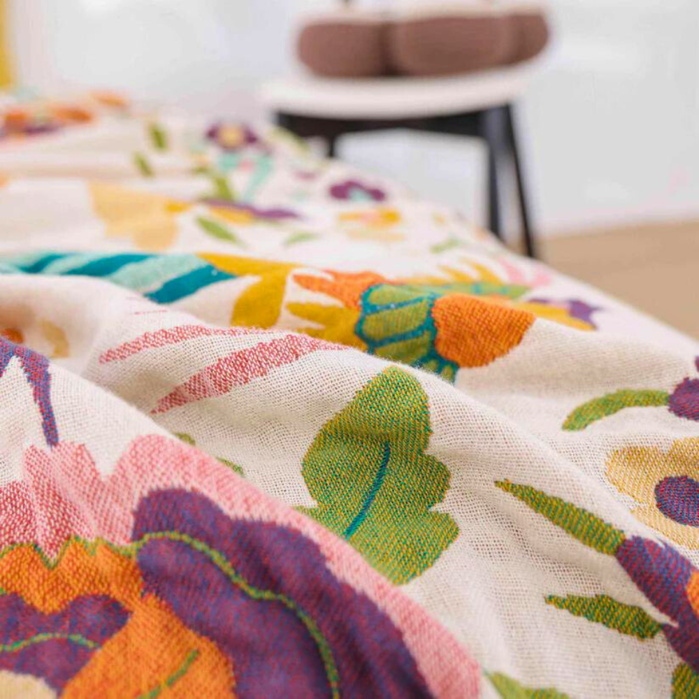 Serene Soft Blossom Coverlet - 100% Cotton Gauze, Reversible Floral 2