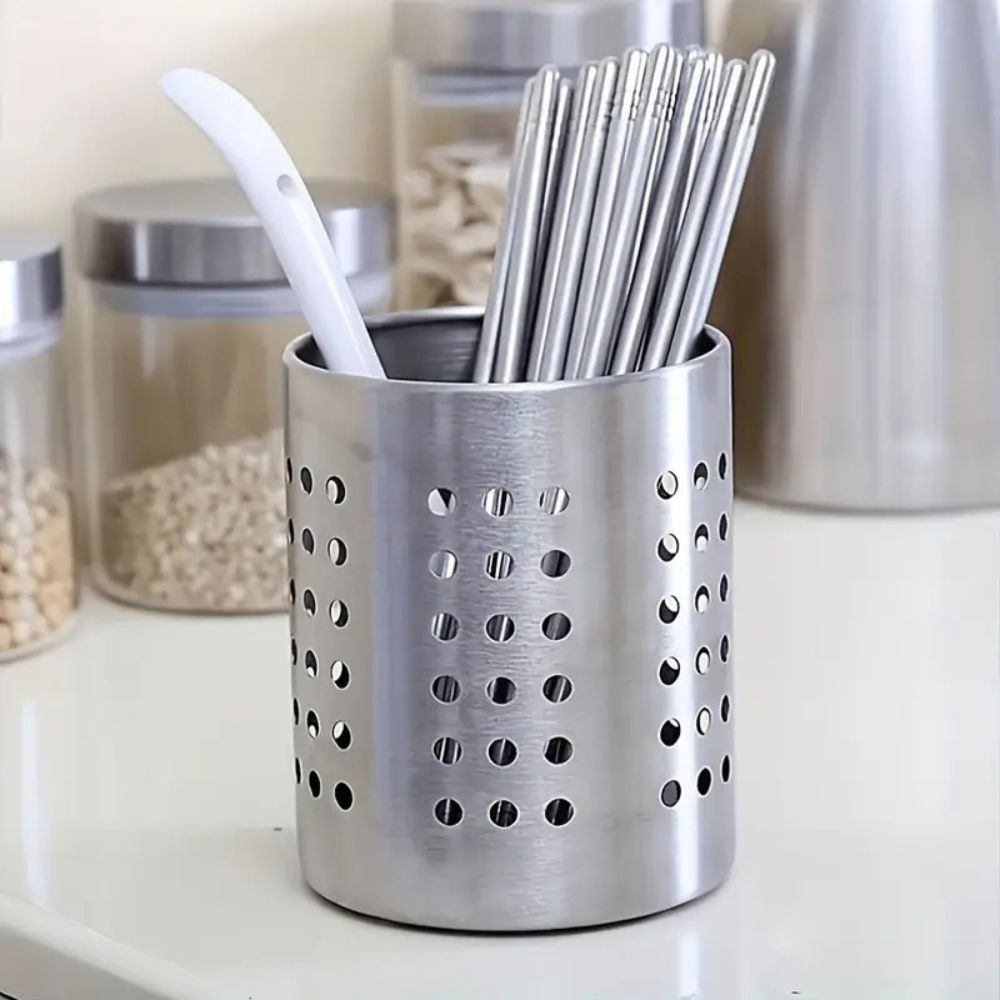 Sierra Kitchen Utensil Holder - Stainless Steel, Perforated Design 2