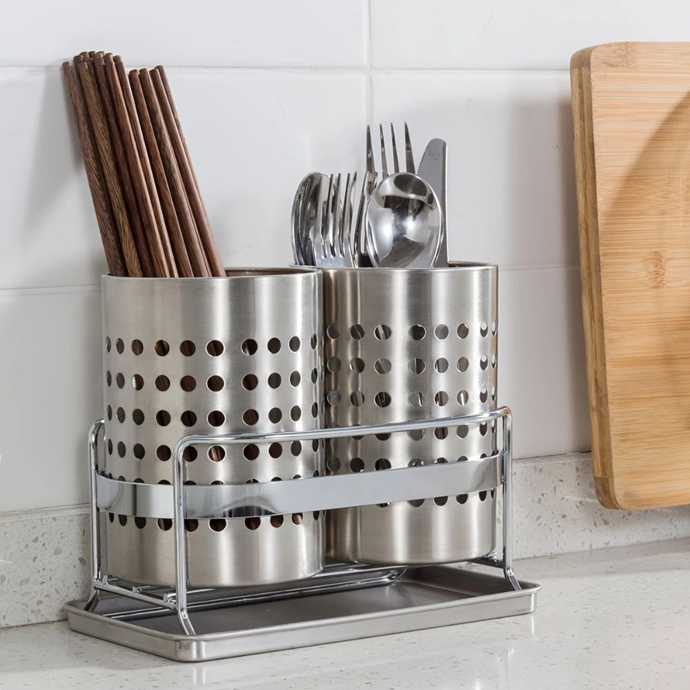 Sierra Kitchen Utensil Holder - Stainless Steel, Perforated Design 4