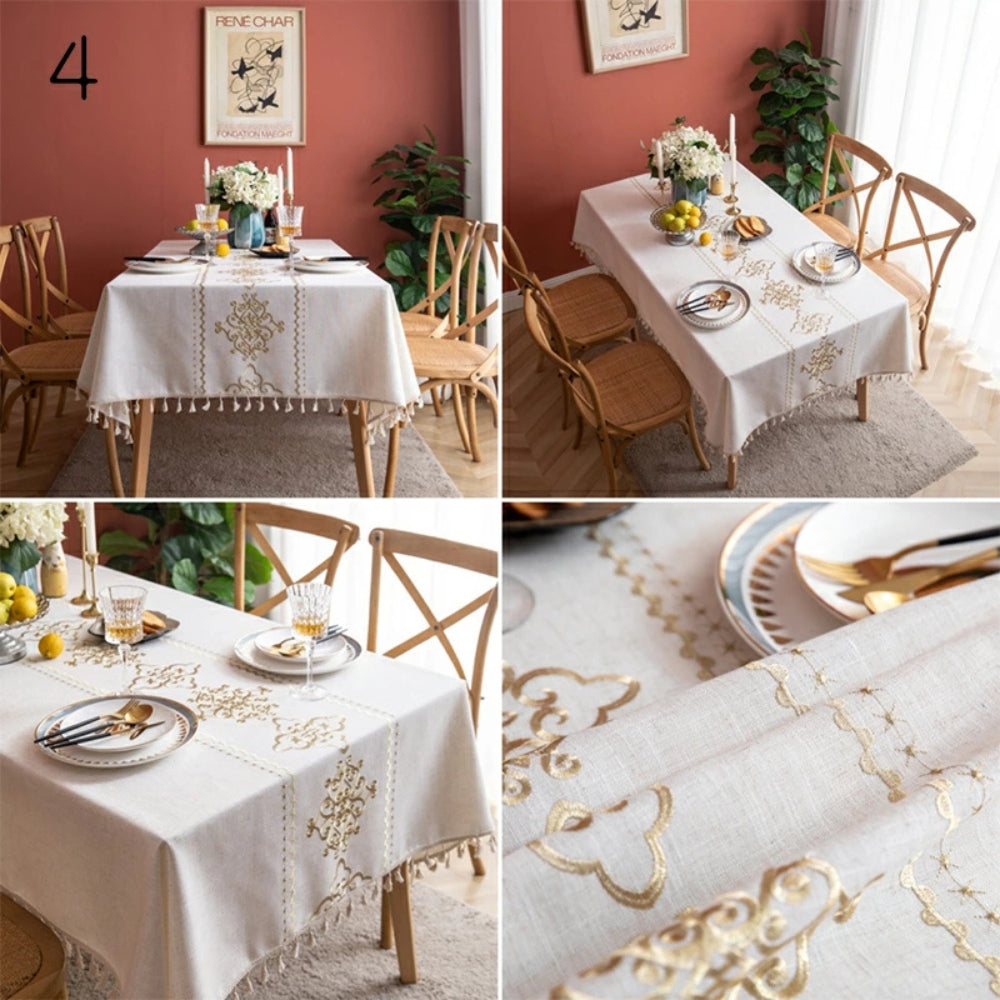 Sorella Embroidered Tablecloth - Microfiber-Linen Blend, Elegant Design 4