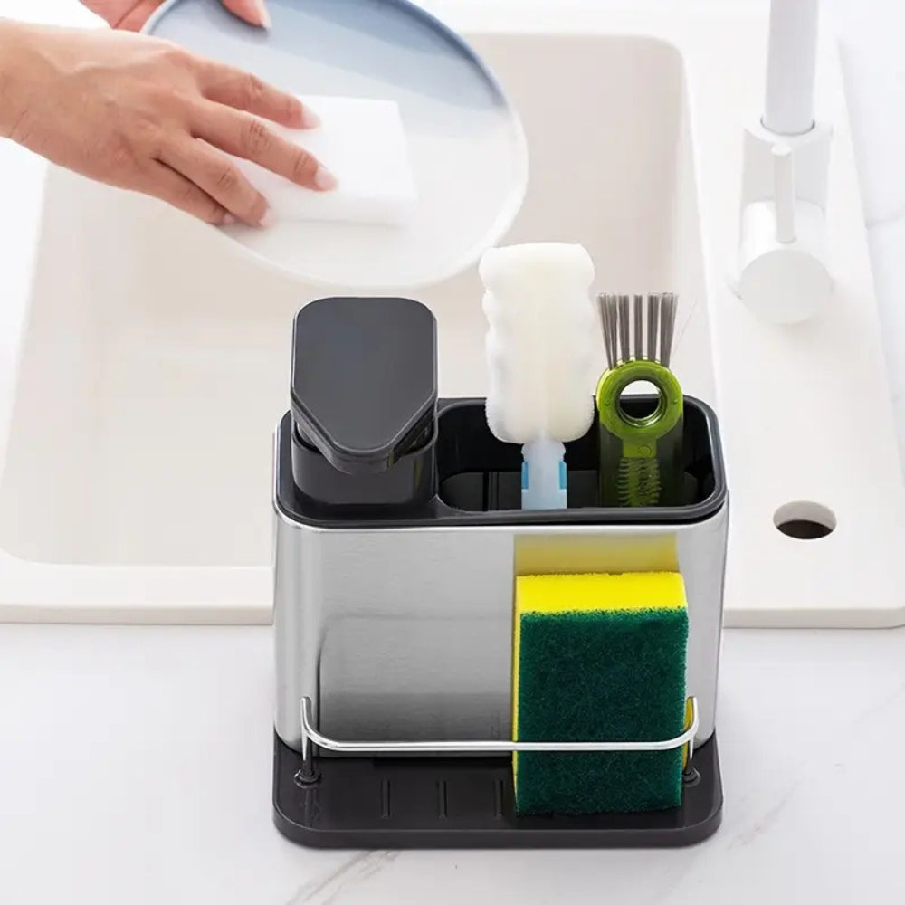 Sorin Kitchen Organizer - Stainless Steel Soap Dispenser and Utensil Rack 4