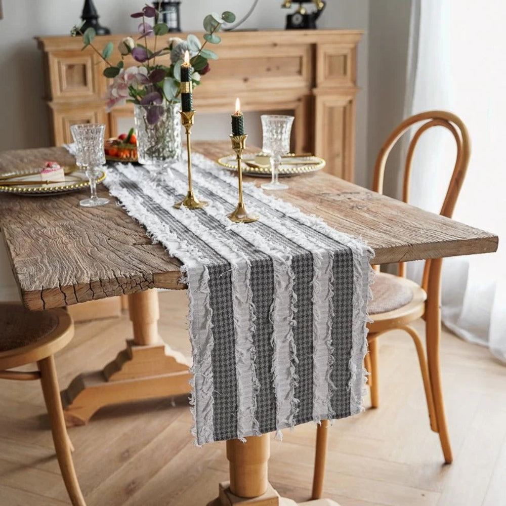 Sorin Table Runner - Linen Blend, Rustic Frayed Fabric Strips 0