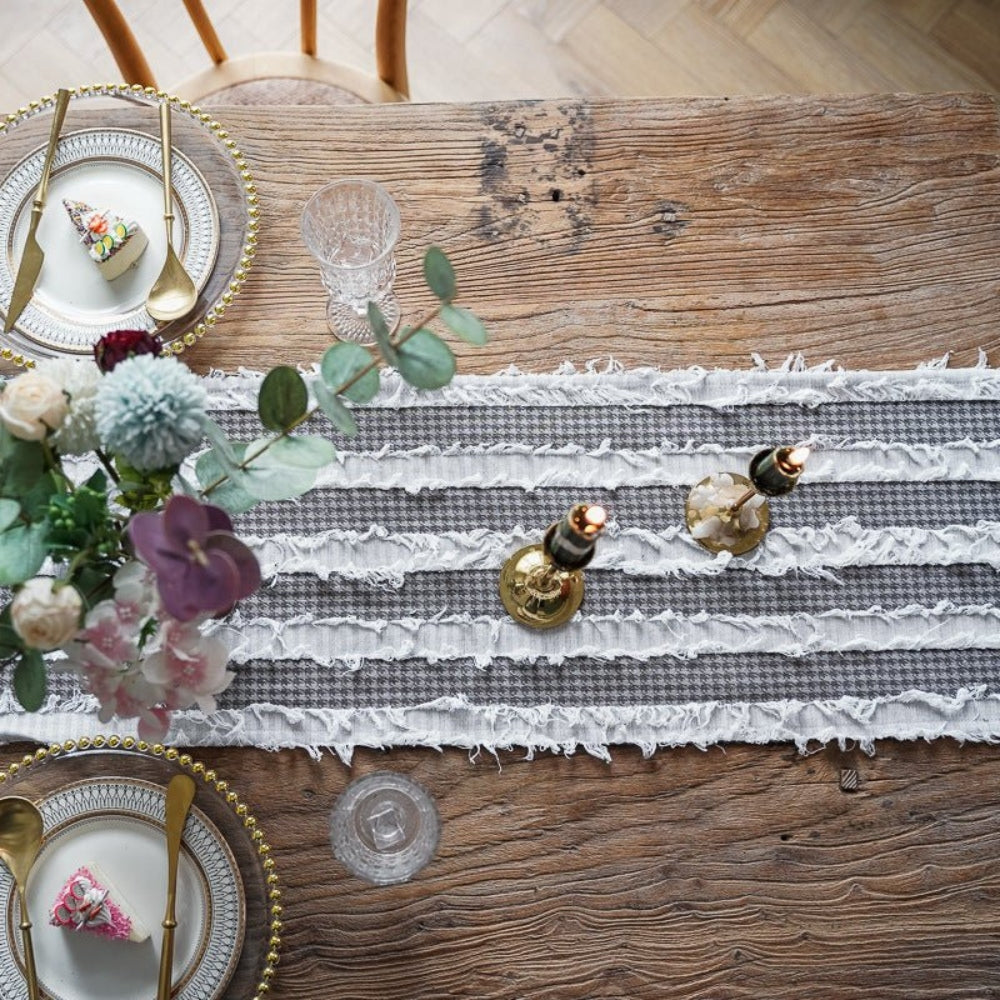 Sorin Table Runner - Linen Blend, Rustic Frayed Fabric Strips 4