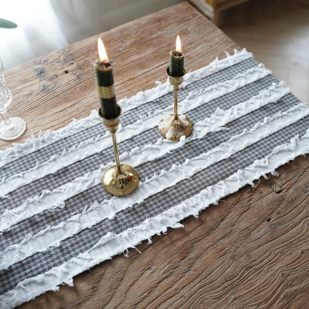 Sorin Table Runner - Linen Blend, Rustic Frayed Fabric Strips 5