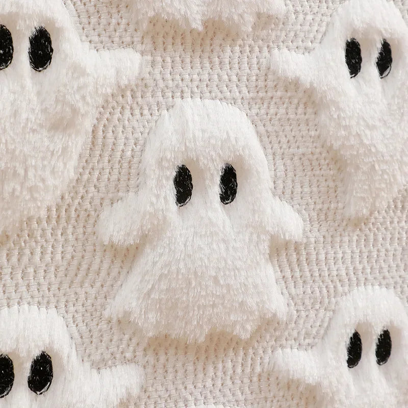 Talon Fall Table Runner - Soft Woven Fabric, Tufted Pumpkin and Ghost Design 4