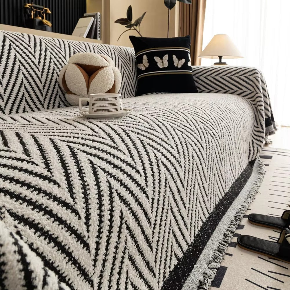 Tassel Chevron Sofa Cover - Microfiber Blend, Modern Design, Machine Washable 1
