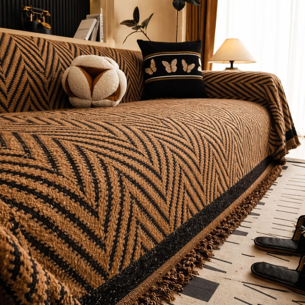 Tassel Chevron Sofa Cover - Microfiber Blend, Modern Design, Machine Washable 2