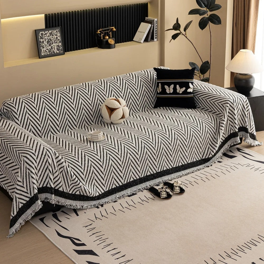 Tassel Chevron Sofa Cover - Microfiber Blend, Modern Design, Machine Washable 4