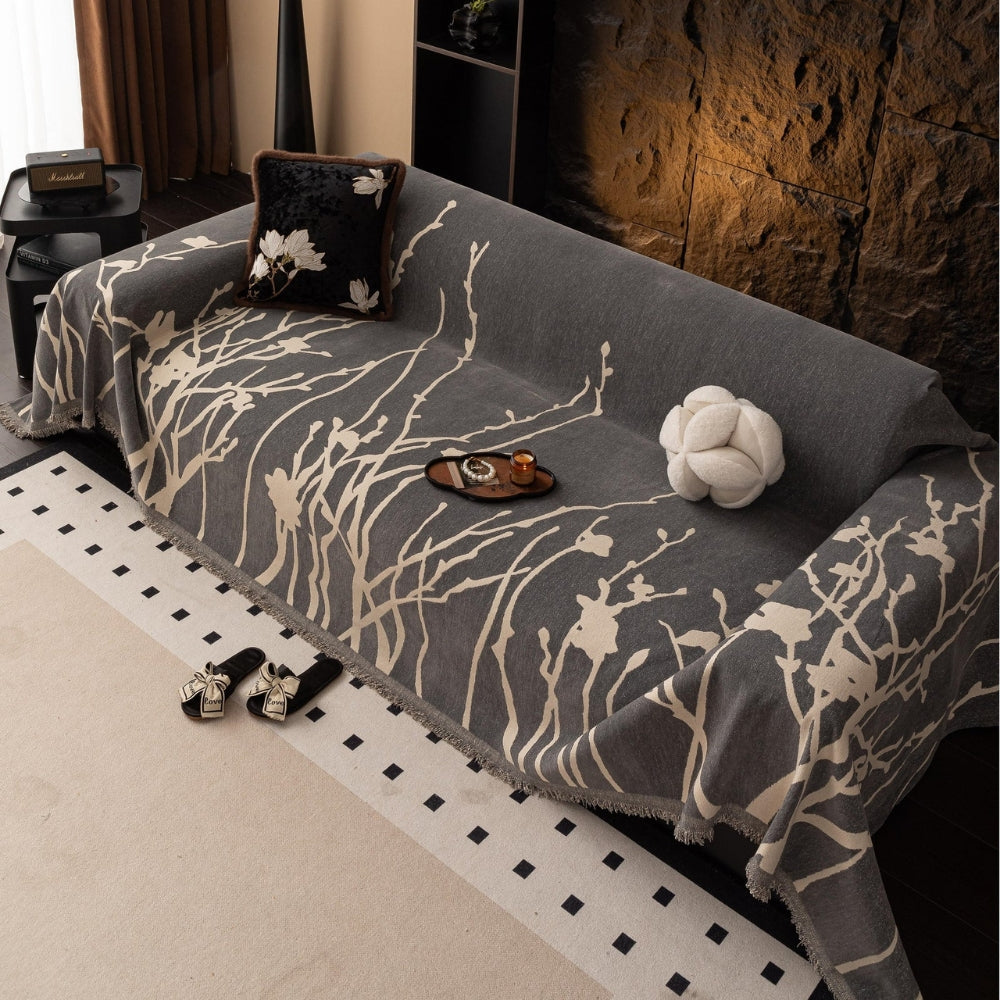Tidal Chenille Sofa Cover - Ultra-Soft Fabric, Elegant Branch Pattern 3