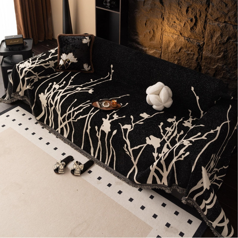Tidal Chenille Sofa Cover - Ultra-Soft Fabric, Elegant Branch Pattern 4