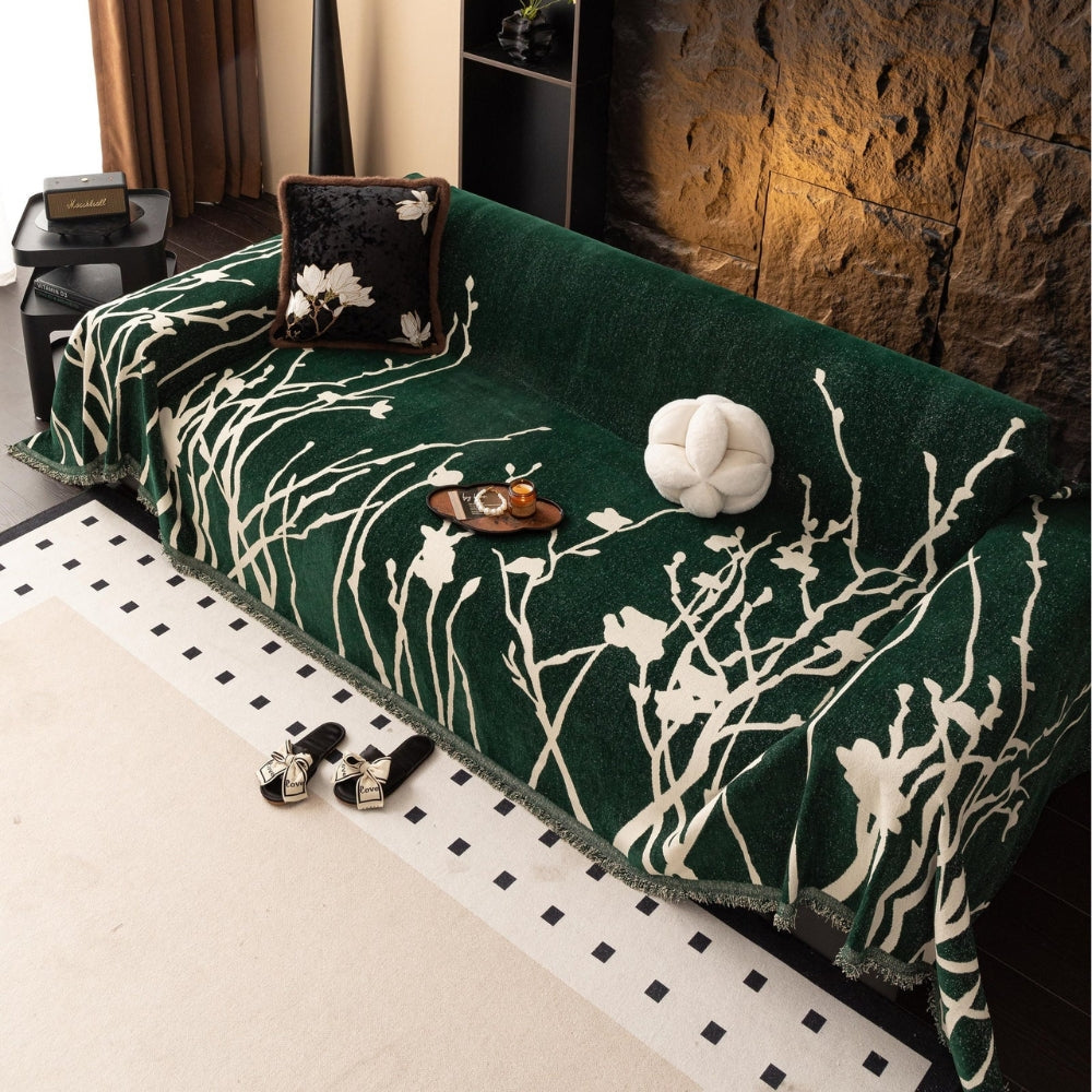 Tidal Chenille Sofa Cover - Ultra-Soft Fabric, Elegant Branch Pattern 6