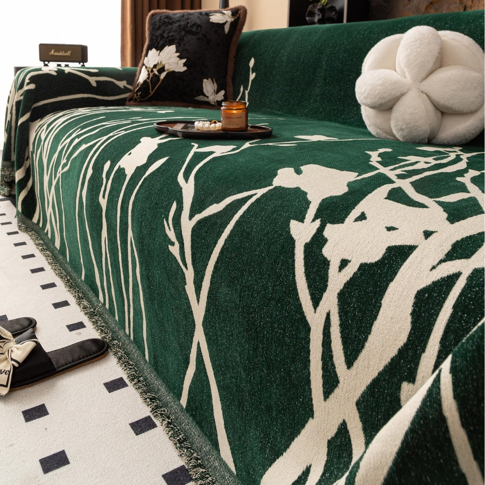 Tidal Chenille Sofa Cover - Ultra-Soft Fabric, Elegant Branch Pattern 8