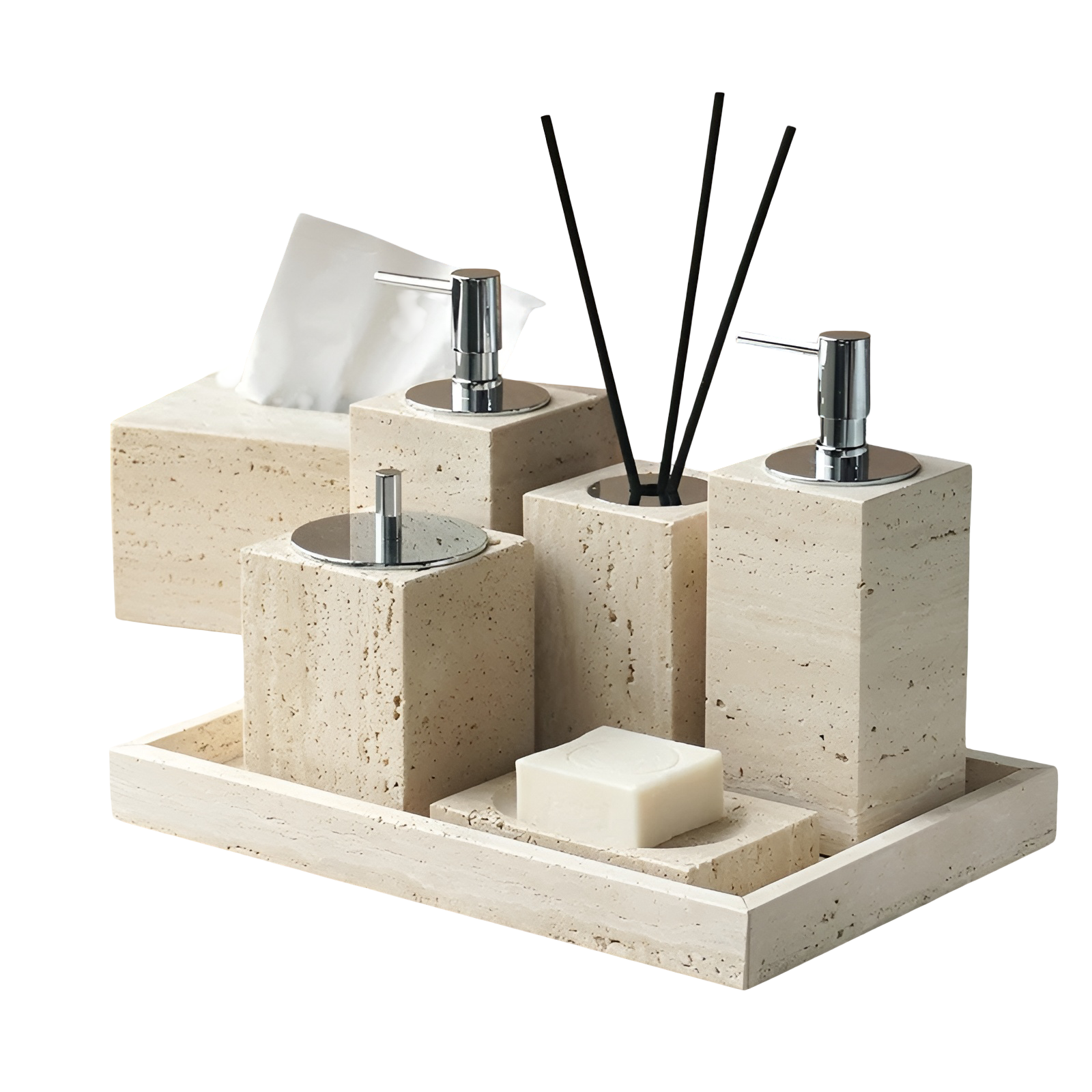 Travis Bathroom Accessories Set - Natural Stone, Elegant Design 1