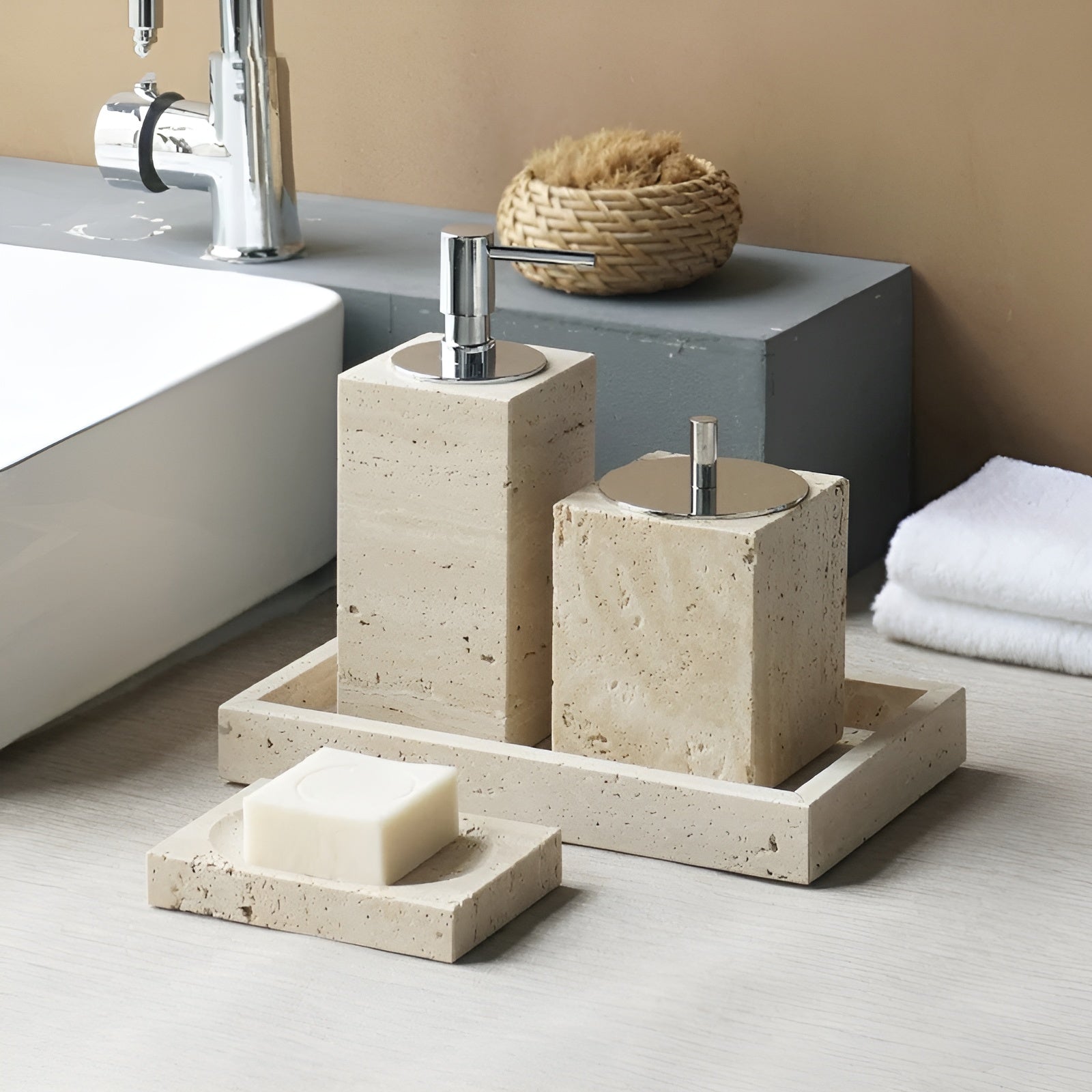 Travis Bathroom Accessories Set - Natural Stone, Elegant Design 7